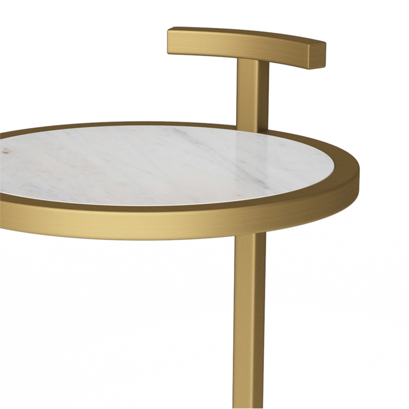 Pemberly Row 10 in Wide Metal C Side Table in White Marble and Gold