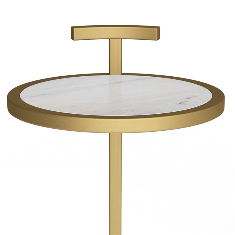 Pemberly Row 10 in Wide Metal C Side Table in White Marble and Gold