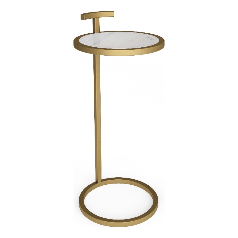 Pemberly Row 10 in Wide Metal C Side Table in White Marble and Gold