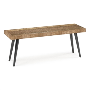 Pemberly Row 43&quot Wide Mango Wood Bench with Black Metal Legs