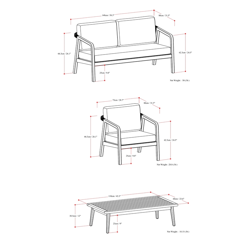 Pemberly Row 4-Piece Outdoor Conversation Set in Grey Fabric and Acacia Wood