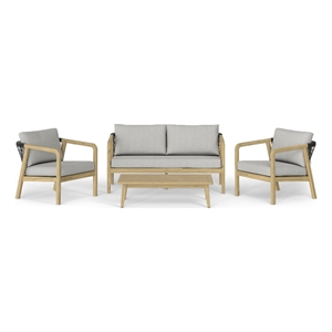 pemberly row 4-piece outdoor conversation set in grey fabric and acacia wood