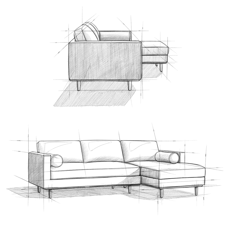 Pemberly Row Right Sectional Sofa in Charcoal Grey Woven-Blend Fabric