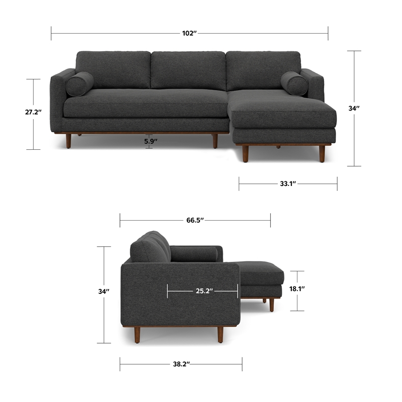 Pemberly Row Right Sectional Sofa in Charcoal Grey Woven-Blend Fabric