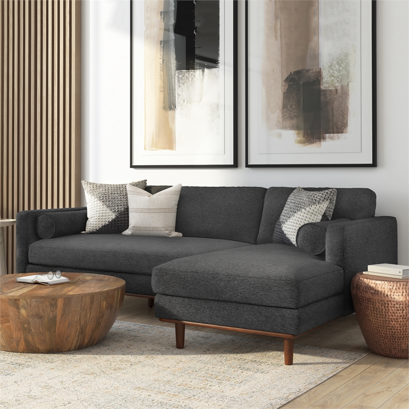 Pemberly Row Right Sectional Sofa in Charcoal Grey Woven-Blend Fabric