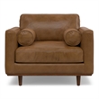 Pemberly Row Mid-Century Modern Armchair in Caramel Brown Genuine Leather