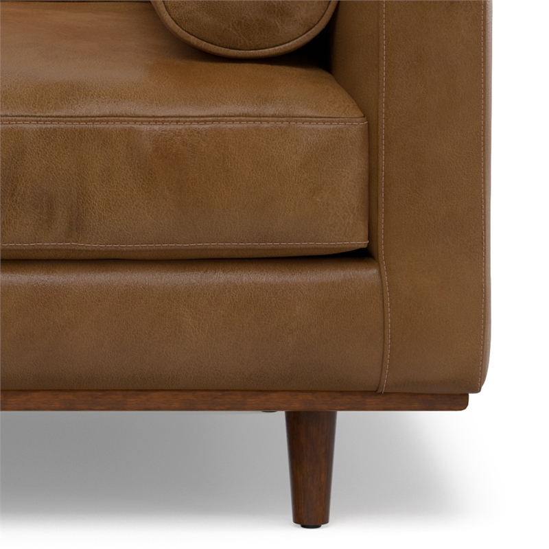 Pemberly Row Mid-Century Modern Armchair in Caramel Brown Genuine Leather