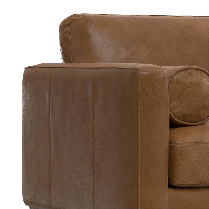 Pemberly Row Mid-Century Modern Armchair in Caramel Brown Genuine Leather