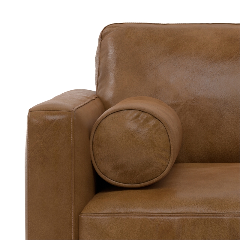 Pemberly Row Mid-Century Modern Armchair in Caramel Brown Genuine Leather
