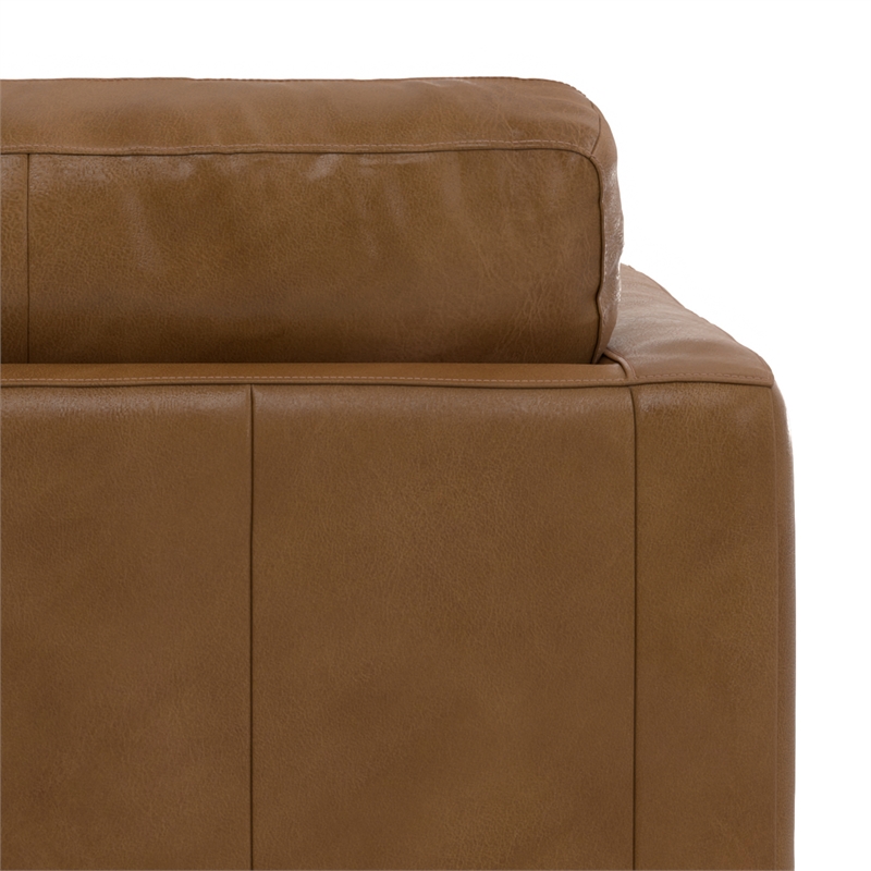 Pemberly Row Mid-Century Modern Armchair in Caramel Brown Genuine Leather