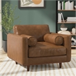 Pemberly Row Mid-Century Modern Armchair in Caramel Brown Genuine Leather
