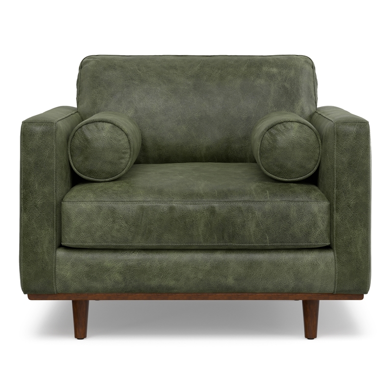 Pemberly Row Mid-Century Modern Armchair in Moss Green Genuine Leather