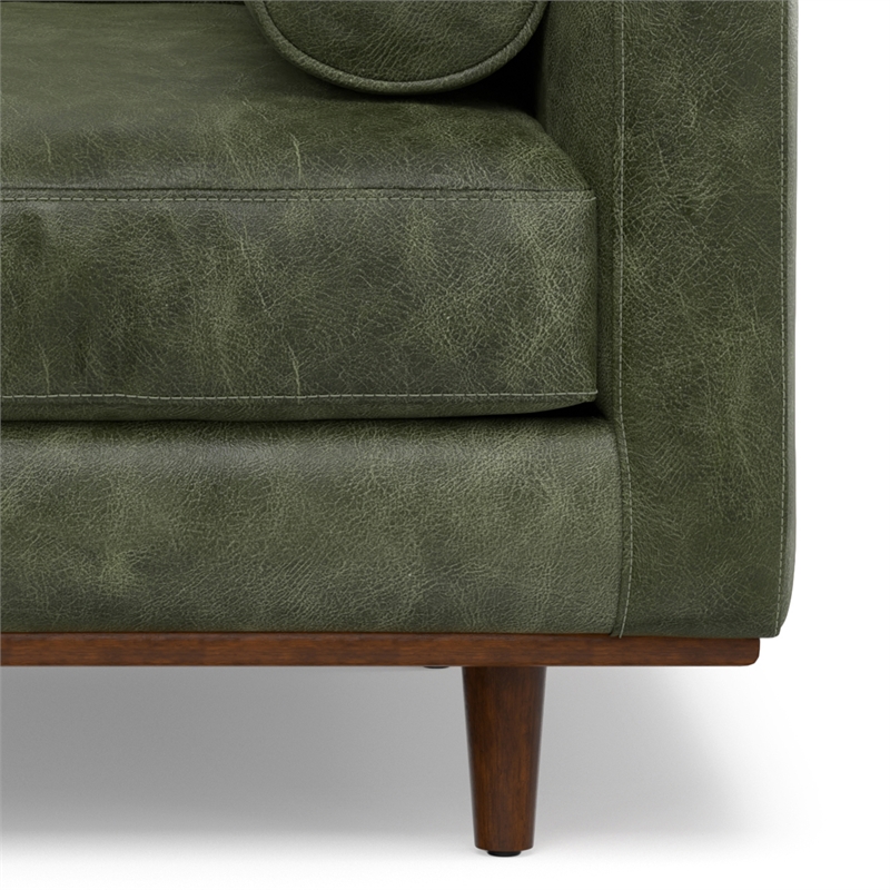 Pemberly Row Mid-Century Modern Armchair in Moss Green Genuine Leather