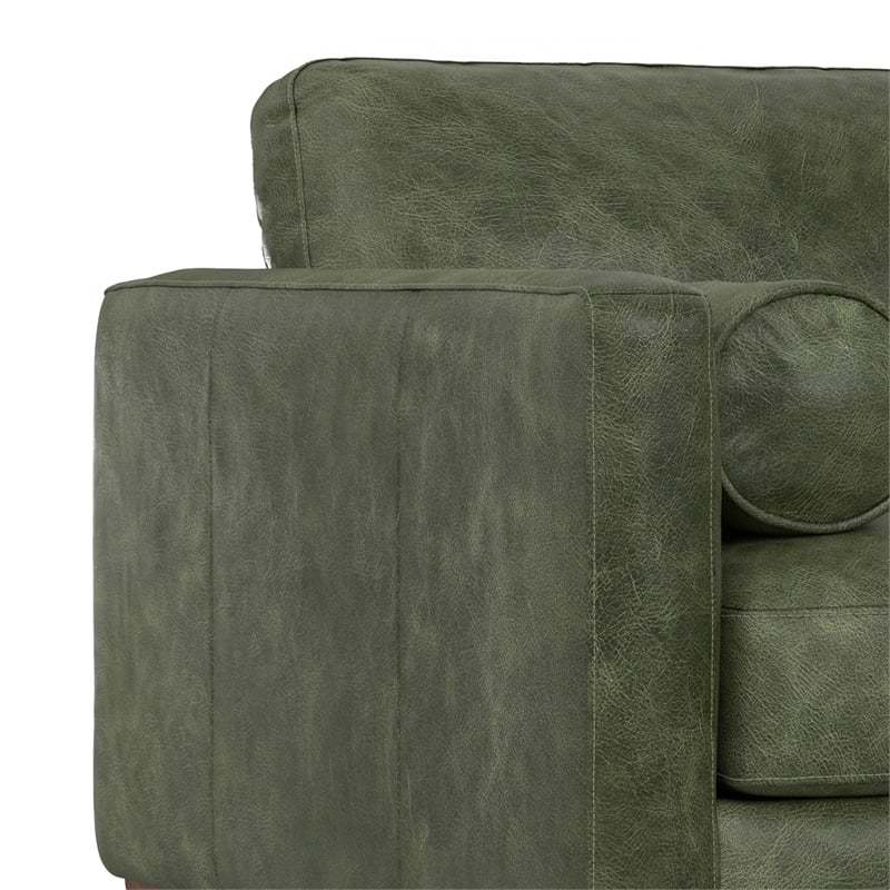 Pemberly Row Mid-Century Modern Armchair in Moss Green Genuine Leather