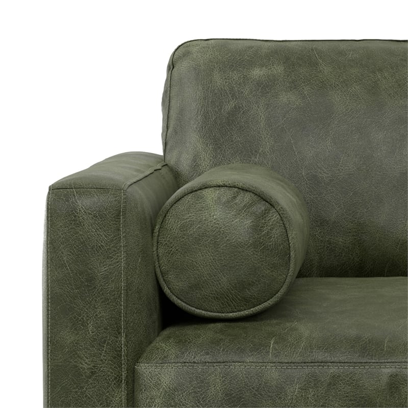 Pemberly Row Mid-Century Modern Armchair in Moss Green Genuine Leather