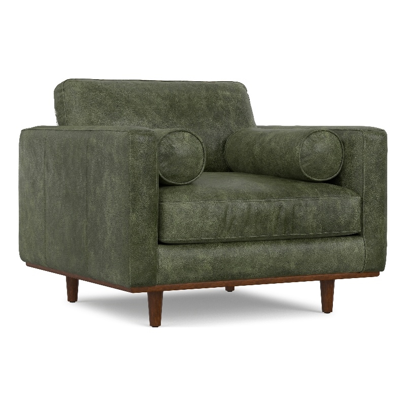 Pemberly Row Mid-Century Modern Armchair in Moss Green Genuine Leather