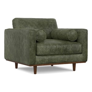 Pemberly Row Mid-Century Modern Armchair in Moss Green Genuine Leather