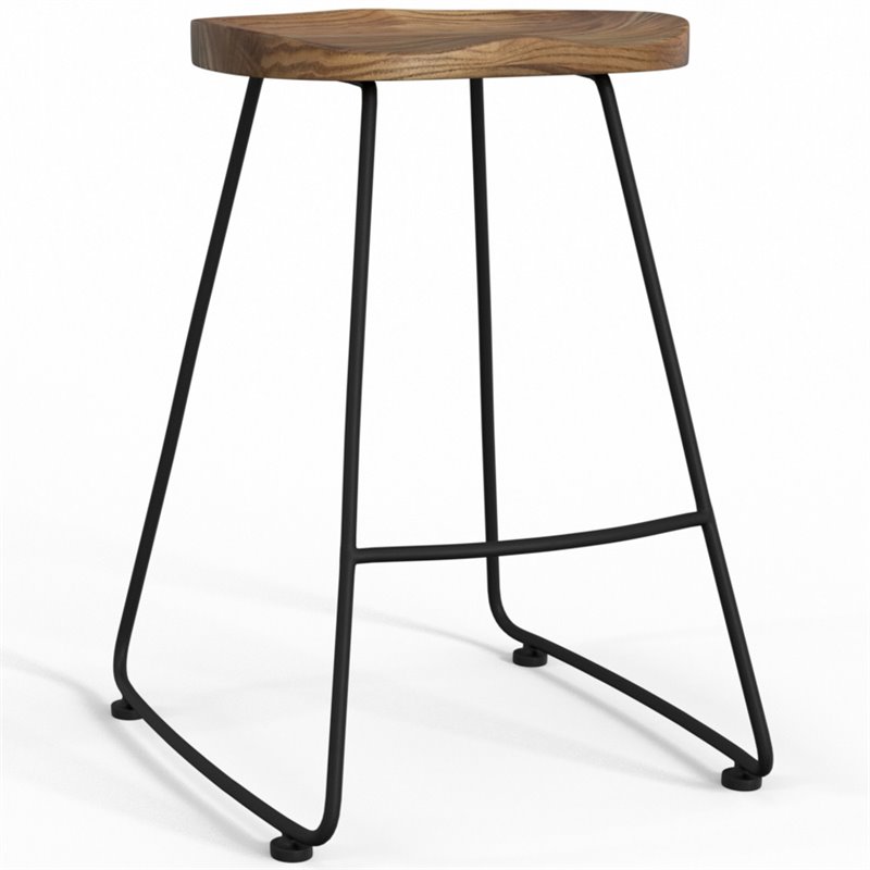 Pemberly Row Rustic Metal Saddle Counter Stools in Natural (Set of 2)