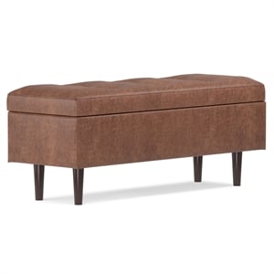 Pemberly Row Modern Storage Ottoman in Distressed Saddle Brown Faux Leather