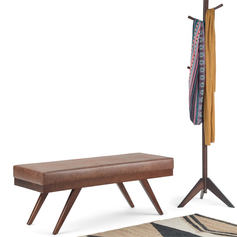 Pemberly Row 48 in. Faux Leather Ottoman Bench in Distressed Umber Brown
