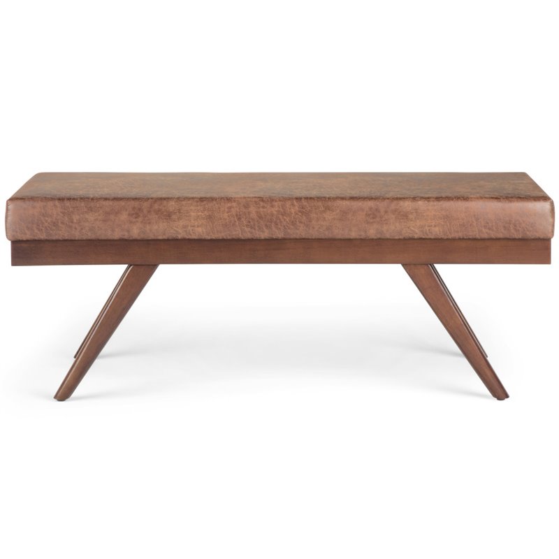 Pemberly Row 48 in. Faux Leather Ottoman Bench in Distressed Umber Brown