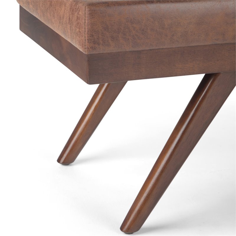 Pemberly Row 48 in. Faux Leather Ottoman Bench in Distressed Umber Brown