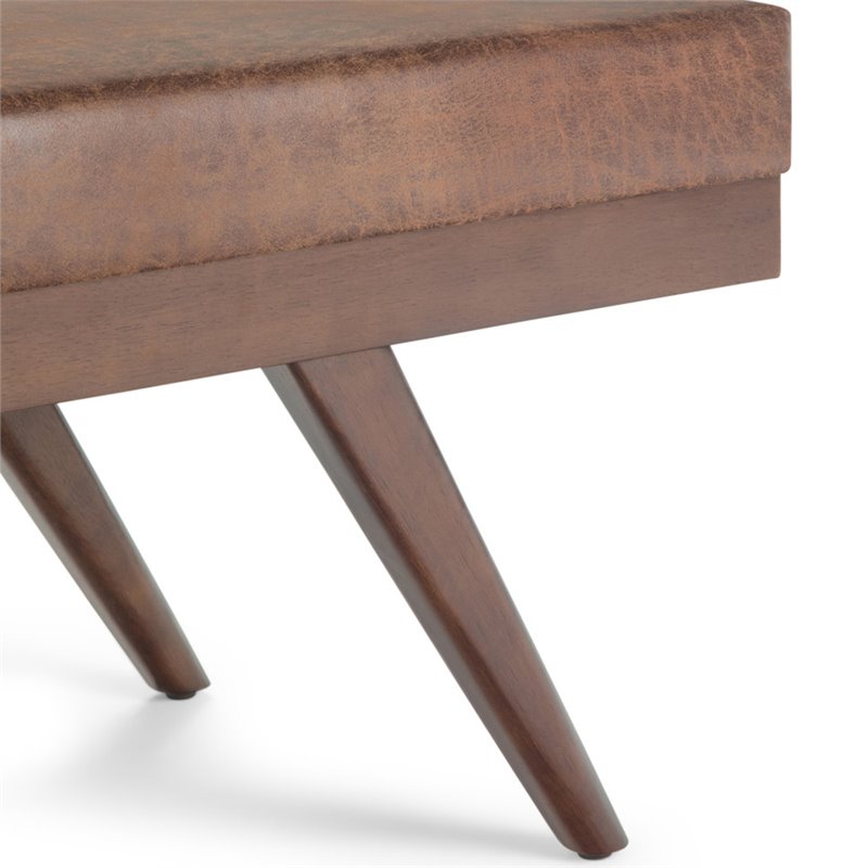 Pemberly Row 48 in. Faux Leather Ottoman Bench in Distressed Umber Brown