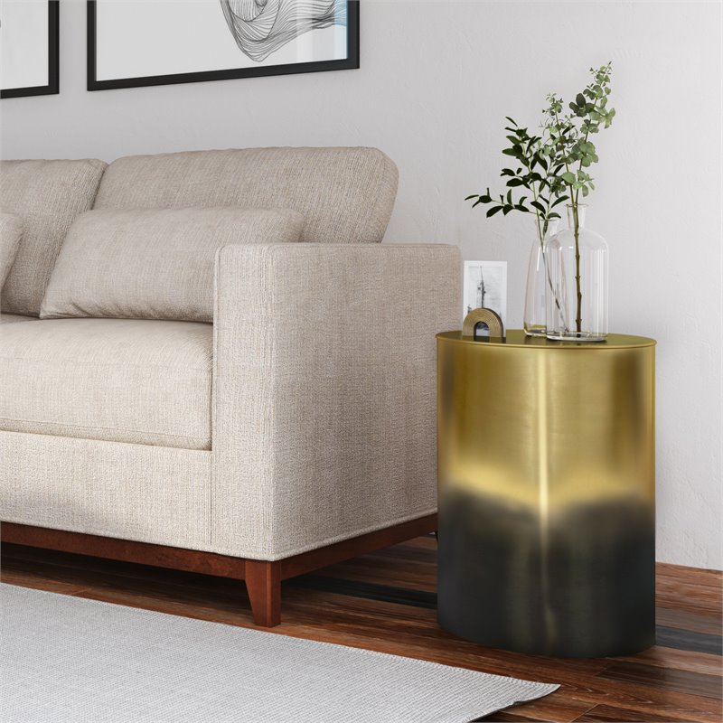 Pemberly Row Cylinder Accent Table in Ombre Black and Gold 16 in