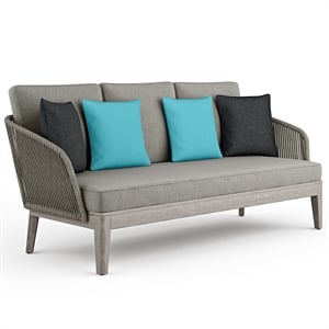 Pemberly Row 75 in Outdoor Sofa in Sand Drift Fabric with Acacia Wood Base