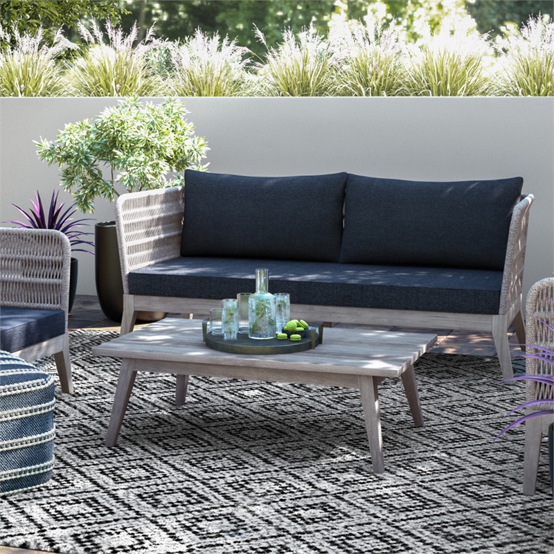 Pemberly Row 75-Inch Patio Sofa with Slate Grey Cushions and Rope Design