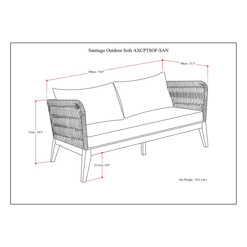 Pemberly Row 75-Inch Patio Sofa with Slate Grey Cushions and Rope Design