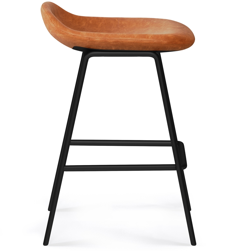 Pemberly Row Counter Height Stool Set of 2 in Camel Brown Faux Leather