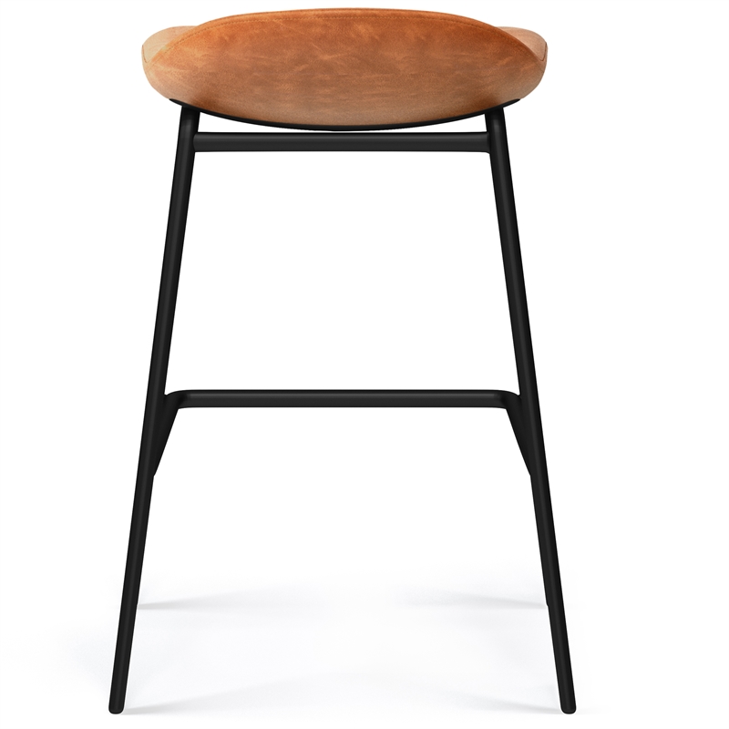 Pemberly Row Counter Height Stool Set of 2 in Camel Brown Faux Leather