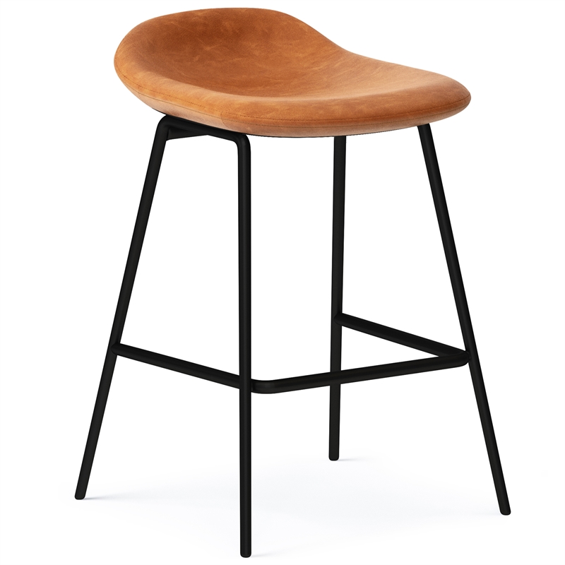 Pemberly Row Counter Height Stool Set of 2 in Camel Brown Faux Leather