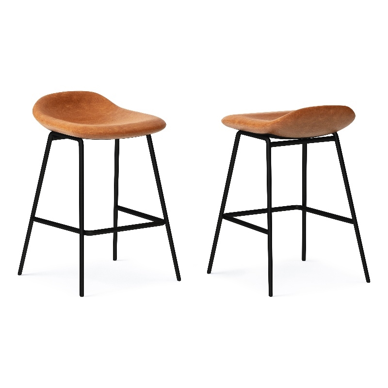 Pemberly Row Counter Height Stool Set of 2 in Camel Brown Faux Leather
