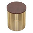 Pemberly Row Industrial Accent Table with Mango Wood Top in Cognac and Gold