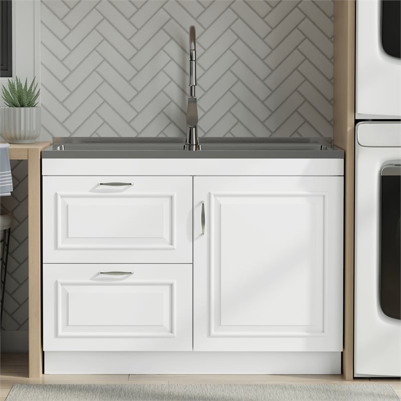 Pemberly Row 46-Inch Utility Sink and Cabinet in Pure White