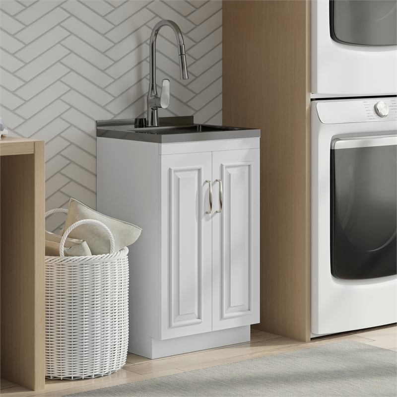 Pemberly Row 20-Inch Utility Sink and Cabinet in Pure White