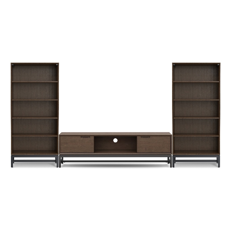 Pemberly Row Industrial 3-Piece TV Stand and Bookcase Set in Walnut Brown