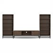 Pemberly Row Industrial 3-Piece TV Stand and Bookcase Set in Walnut Brown