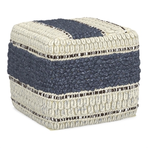 Pemberly Row Boho Square Pouf in Blue and Natural Wool and Cotton