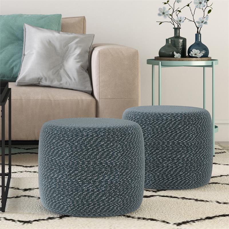 Pemberly Row Round Braided Pouf in Aegean Blue and Natural Cotton
