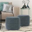 Pemberly Row Round Braided Pouf in Aegean Blue and Natural Cotton