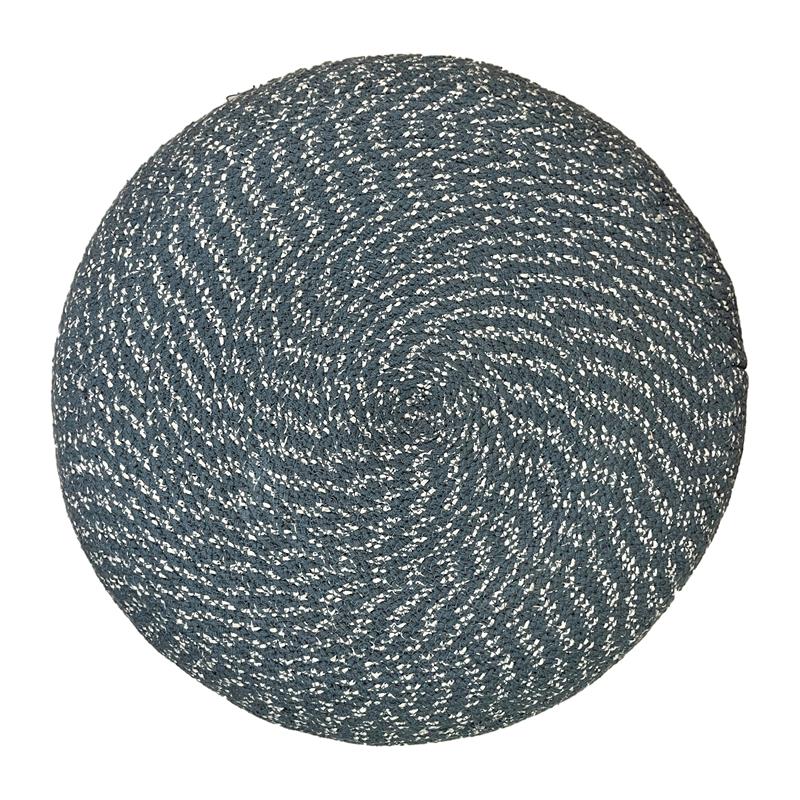 Pemberly Row Round Braided Pouf in Aegean Blue and Natural Cotton