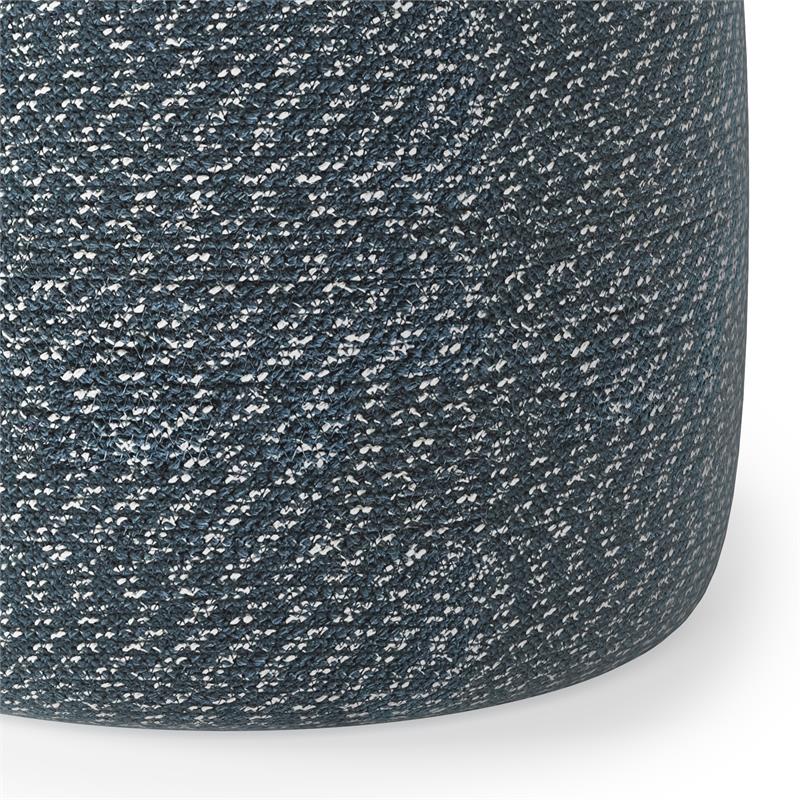 Pemberly Row Round Braided Pouf in Aegean Blue and Natural Cotton