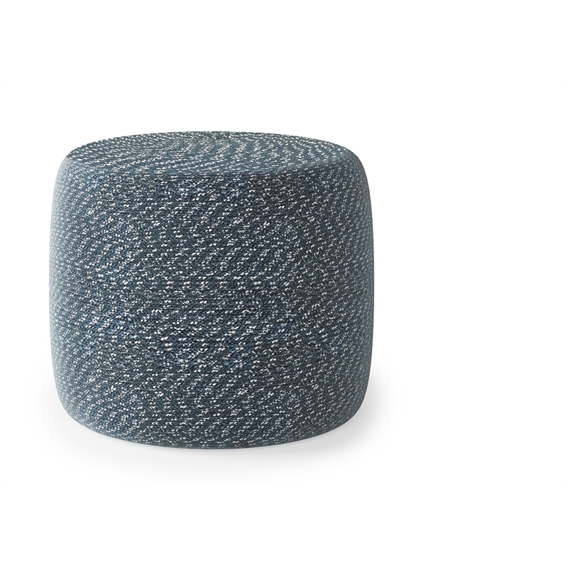 Pemberly Row Round Braided Pouf in Aegean Blue and Natural Cotton