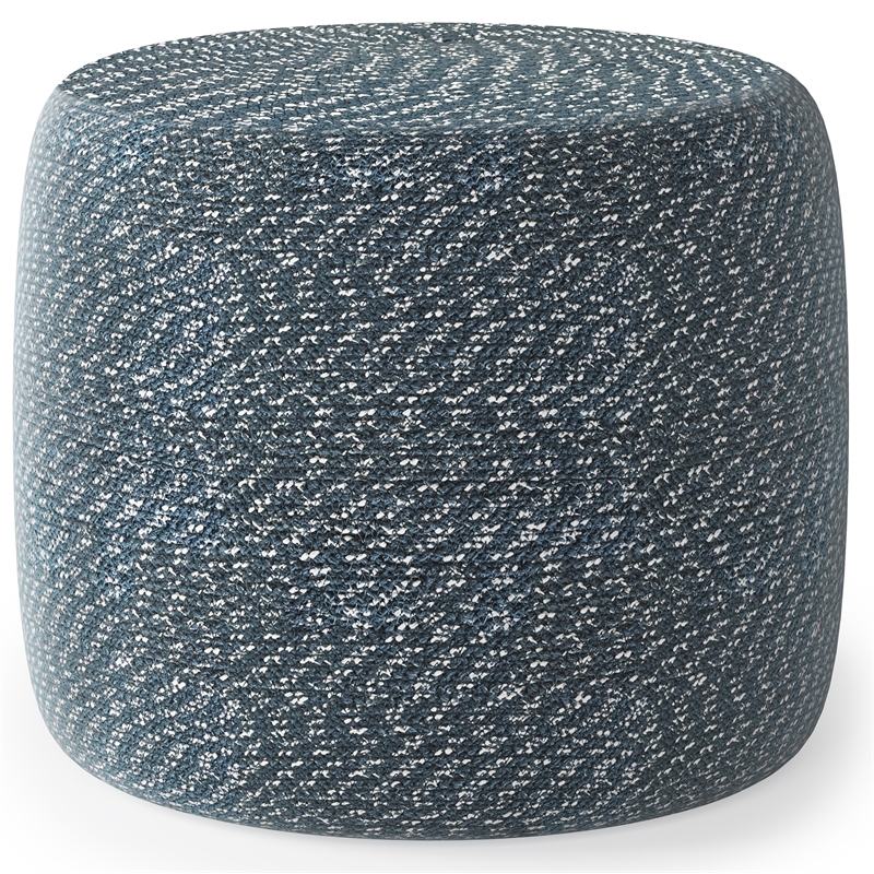Pemberly Row Round Braided Pouf in Aegean Blue and Natural Cotton