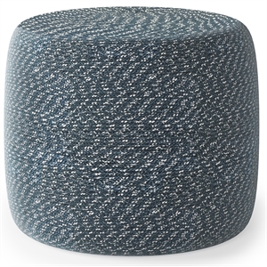 Pemberly Row Round Braided Pouf in Aegean Blue and Natural Cotton