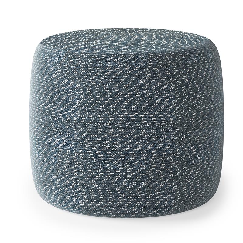 Pemberly Row Round Braided Pouf in Aegean Blue and Natural Cotton