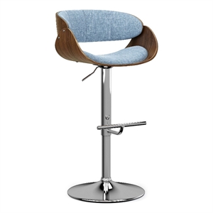 Pemberly Row Adjustable Swivel Bar Stool in Denim Blue Fabric